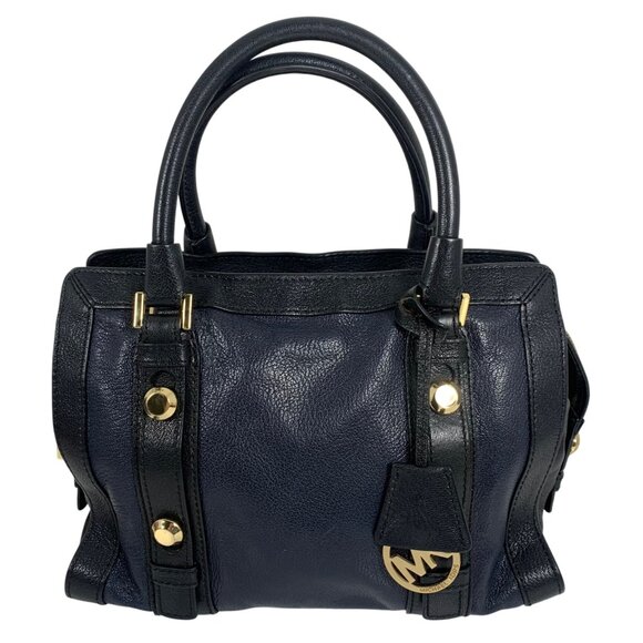 MICHAEL KORS Collins Stud Medium TwoTone Leather Satchel Shoulder Bag + Fob EUC - Picture 2 of 12